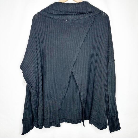FREE PEOPLE Juicy Long Sleeve Ribbed Thermal Oversized Top Black NWT in Small - Picture 6 of 6